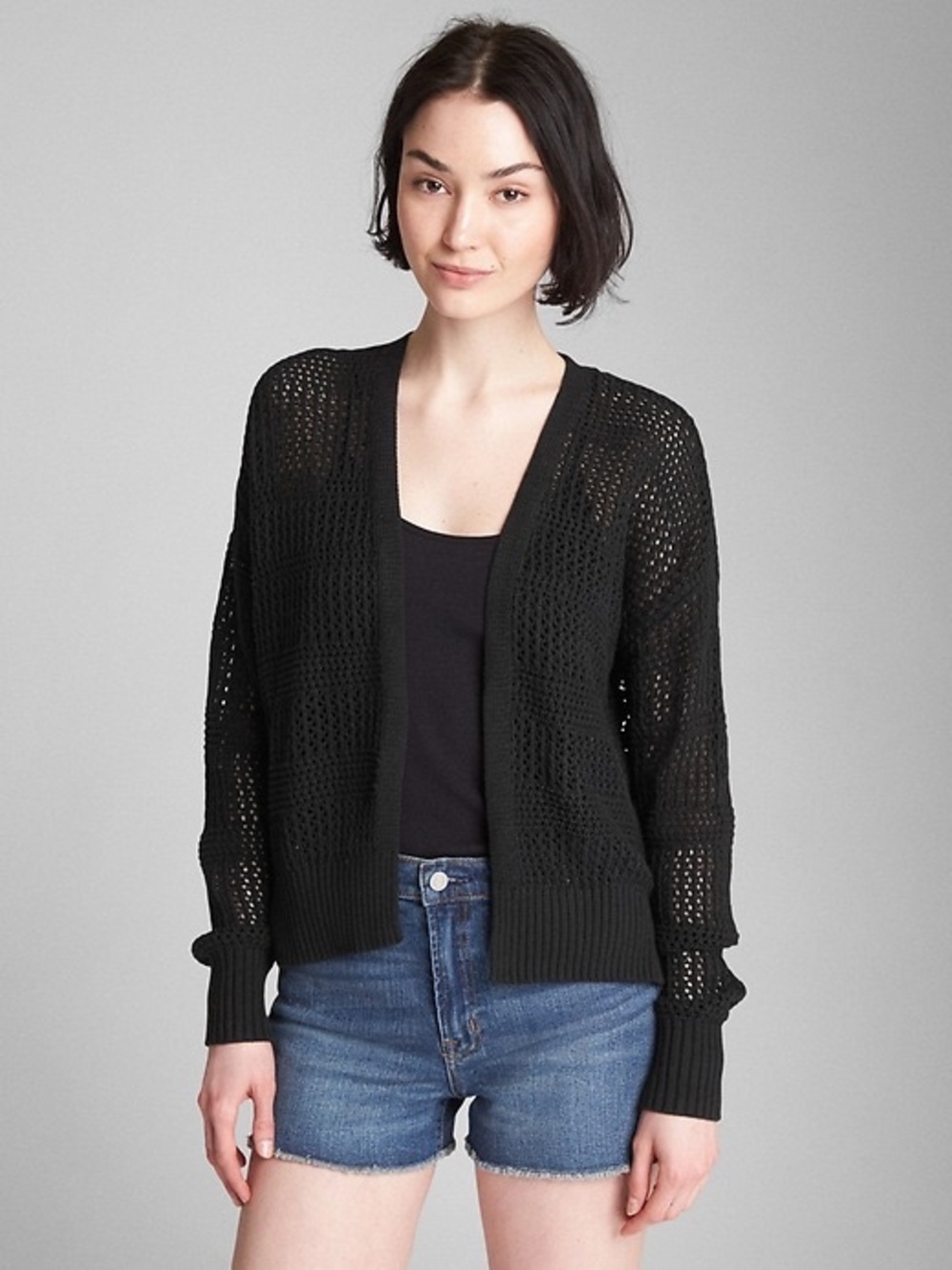 Gap Sweater Gray Knit Cocoon Open Front Cardigan Long Sleeve XS
